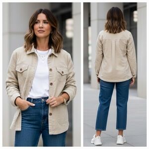 Lands' End 16 Modern Contemporary Normcore Utility Corduroy Button Down Shirt